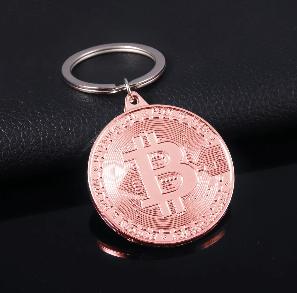 Bitcoin Keychain Round Metal Key Ring for Men and Women