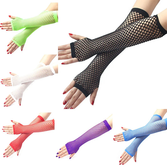 Women's Fingerless Arm Warmers – Long Fishnet Knit Sleeves