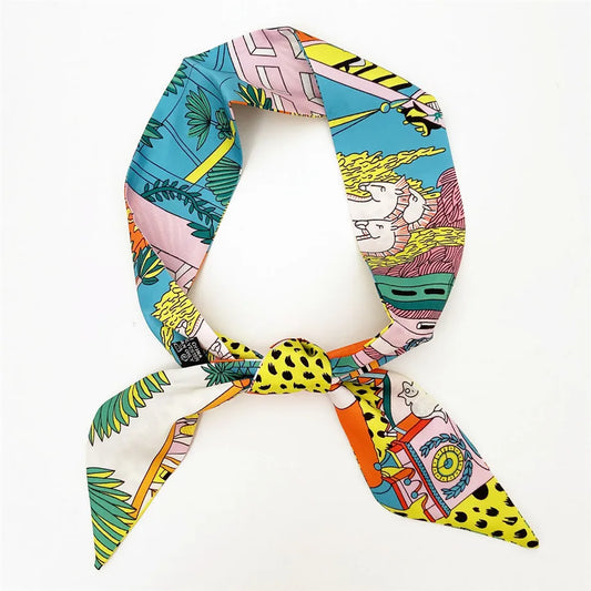 Skinny Silk Scarf for Women 85cm Leopard Hair Neck Wrap