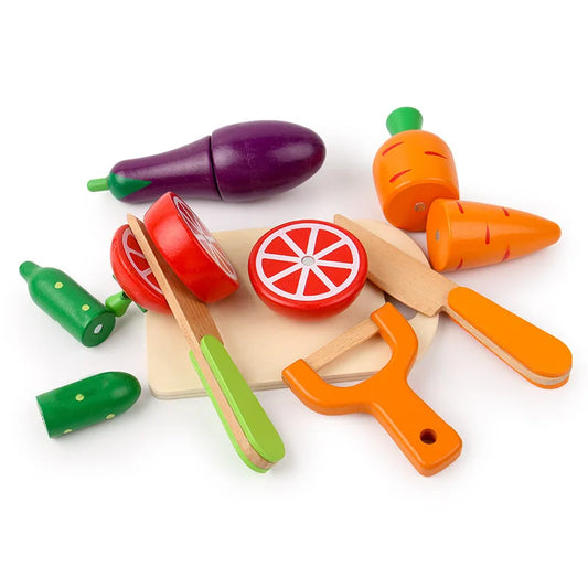 Wooden Cutting Food Toy Fruit and Vegetable Pretend Play Set