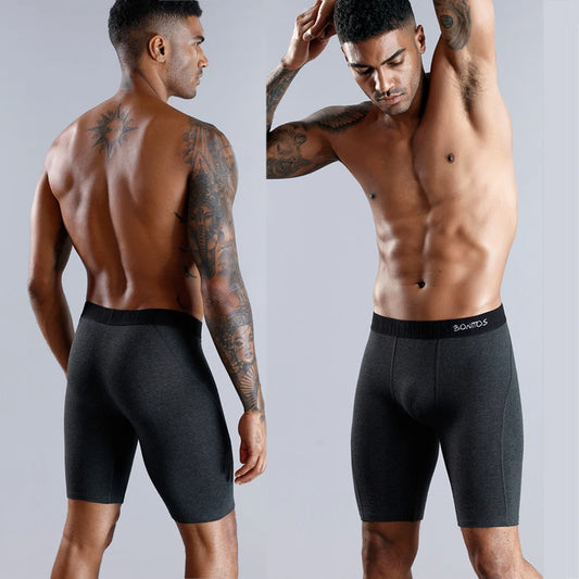 Men's Boxer Shorts Long Leg Cotton Underwear with Pouch