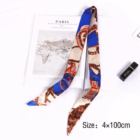 Women’s Skinny Scarf – Floral Print Hair, Neck & Bag Ribbon