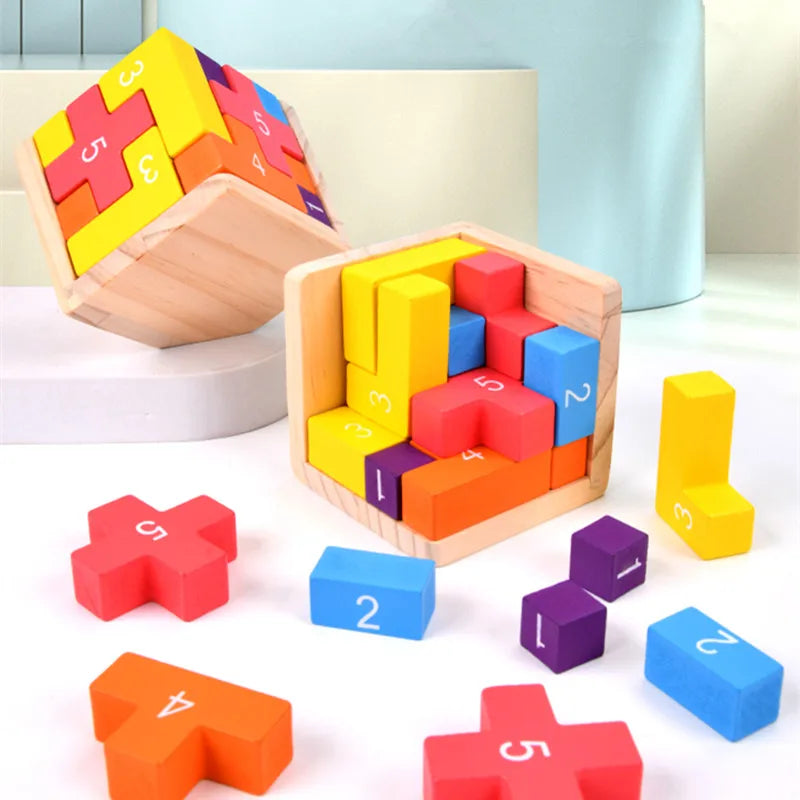 Wooden Puzzle Cube 3D Brain Teaser Game for Kids and Adults
