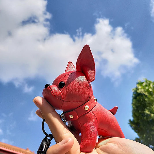 French Bulldog Keychain PU Leather Bag Charm for Women