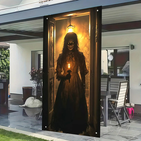 Halloween 2D Door Sign with Three Cats and Autumn Leaves