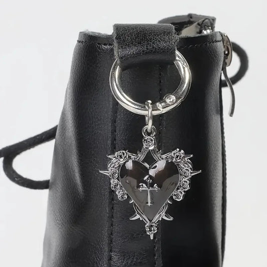 Shoe Charms, Gothic Rose Heart Cross Metal Shoe Pendants 2-Piece