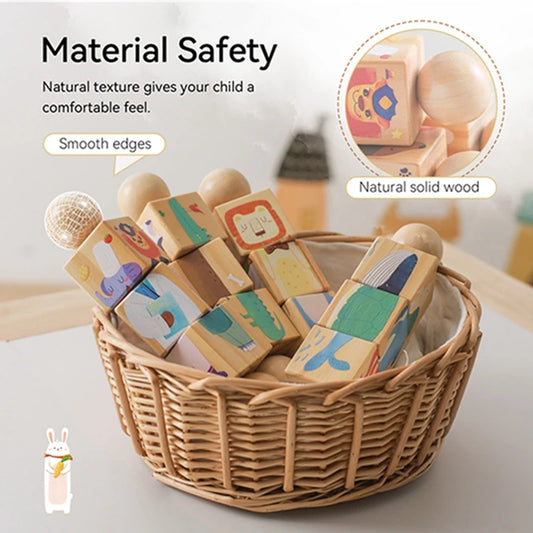 Wooden Baby Rattle – Rotating Montessori Sensory Toy for Babies