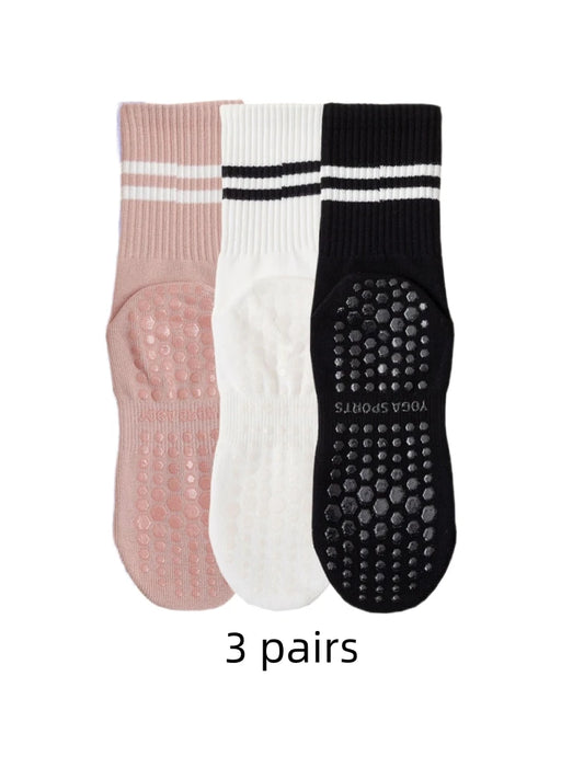 Women's Yoga Socks Non-Slip Knee-High Pilates Sports Socks 3-Pair