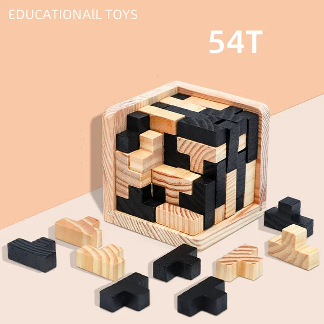 3D Wooden Puzzle Interlocking Brain Teaser Game for Kids