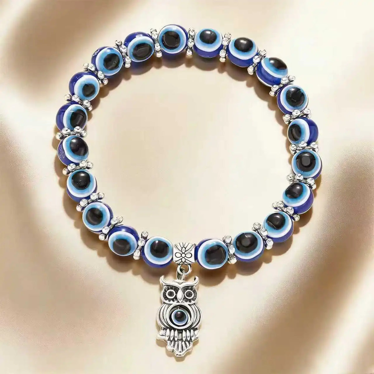 Evil Eye Bracelet, Blue Beaded Butterfly Charm Jewelry