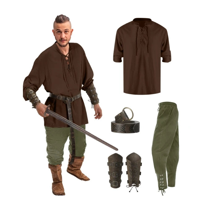 Medieval Costume for Men – Renaissance Pirate Shirt & Pants Set