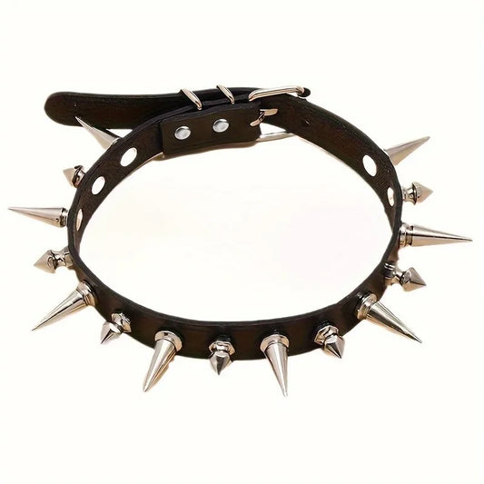 Punk Gothic Necklace Rivet Choker PU Leather for Men & Women