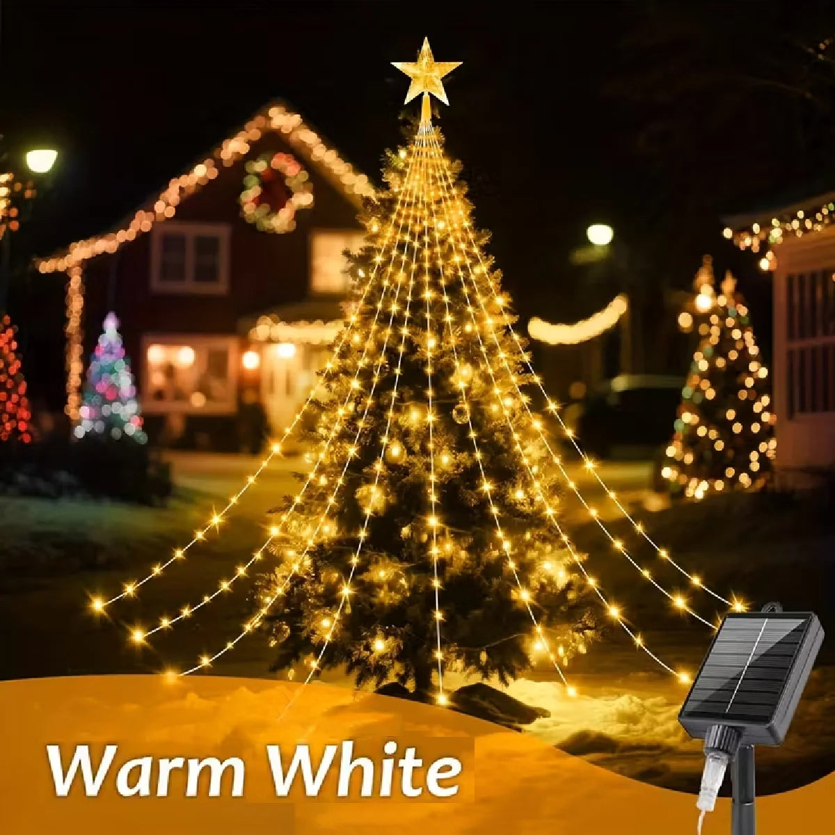 Christmas Star String Lights, Solar Waterfall LED Lights