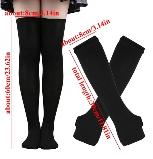 Thigh High Socks – Striped Cotton Over Knee Socks with Arm Warmers