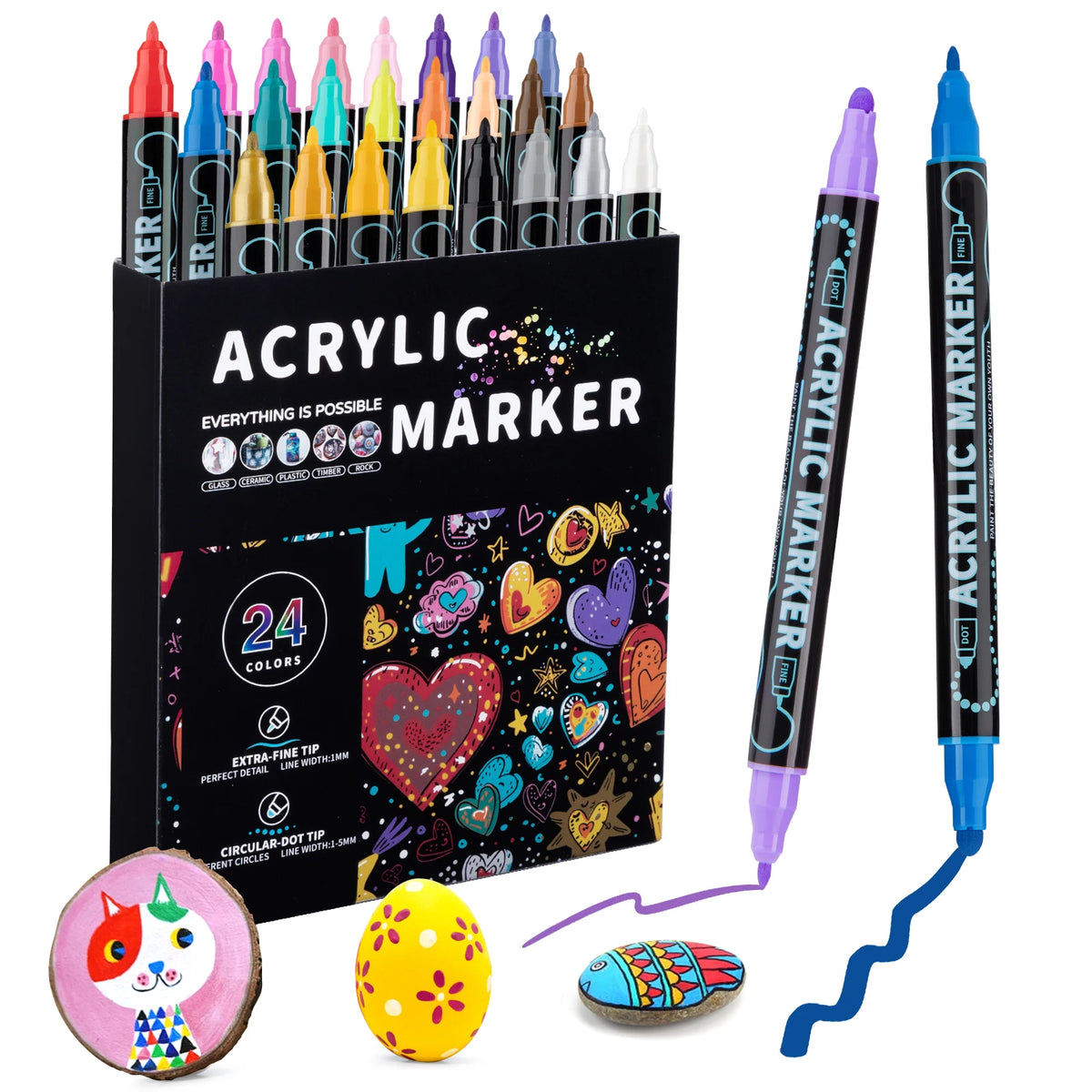 Acrylic Paint Pens Dual Tip Markers for Crafts & Painting