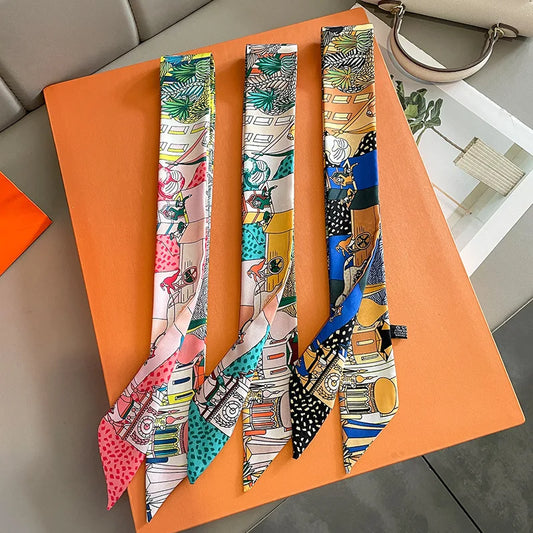 Women's Scarf Headband – Narrow Printed Hair & Bag Accessory