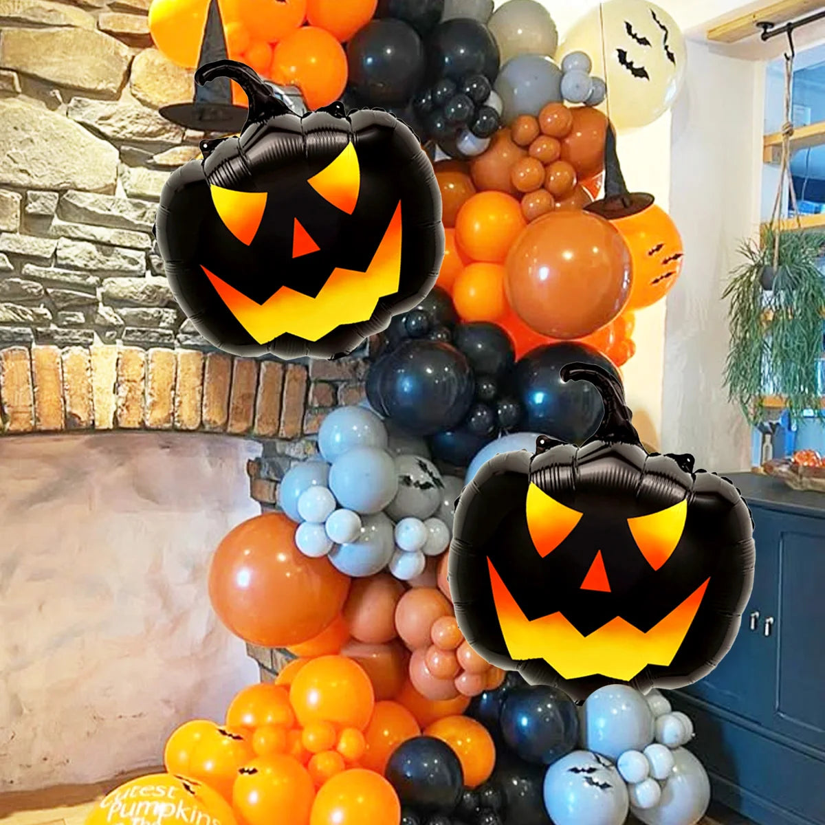 Halloween Pumpkin Balloons, Black Foil Party Decorations 3-Piece Set