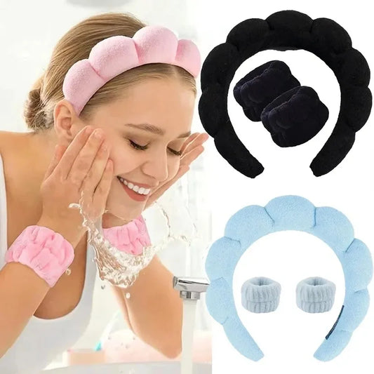 Face Wash Headband Set with Wristbands for Skincare & Makeup