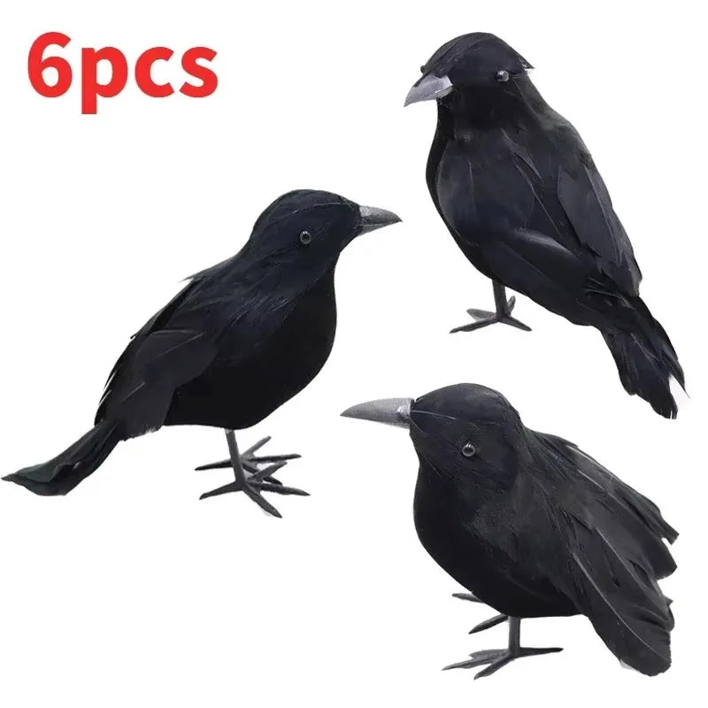 Halloween Crow Decoration 6PCS Artificial Feather Horror Party Props