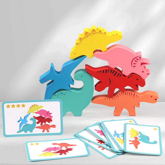Wooden Balance Blocks Dinosaur Stacking Game for Kids