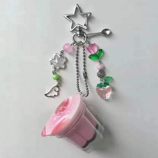 Pudding Keychain Pink Yellow Beaded Retro Bag Charm