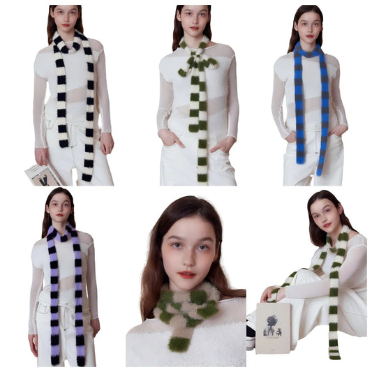 Women’s Winter Scarf – Plush Plaid Long Knit Warm Wrap