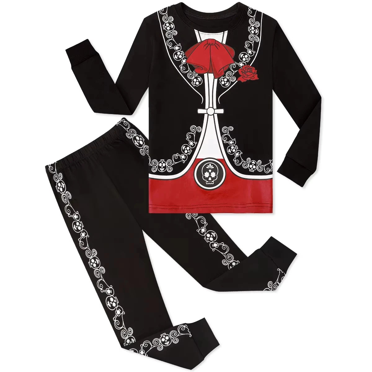 Kids Skeleton Costume Halloween Skull Pajamas Top and Pants Set