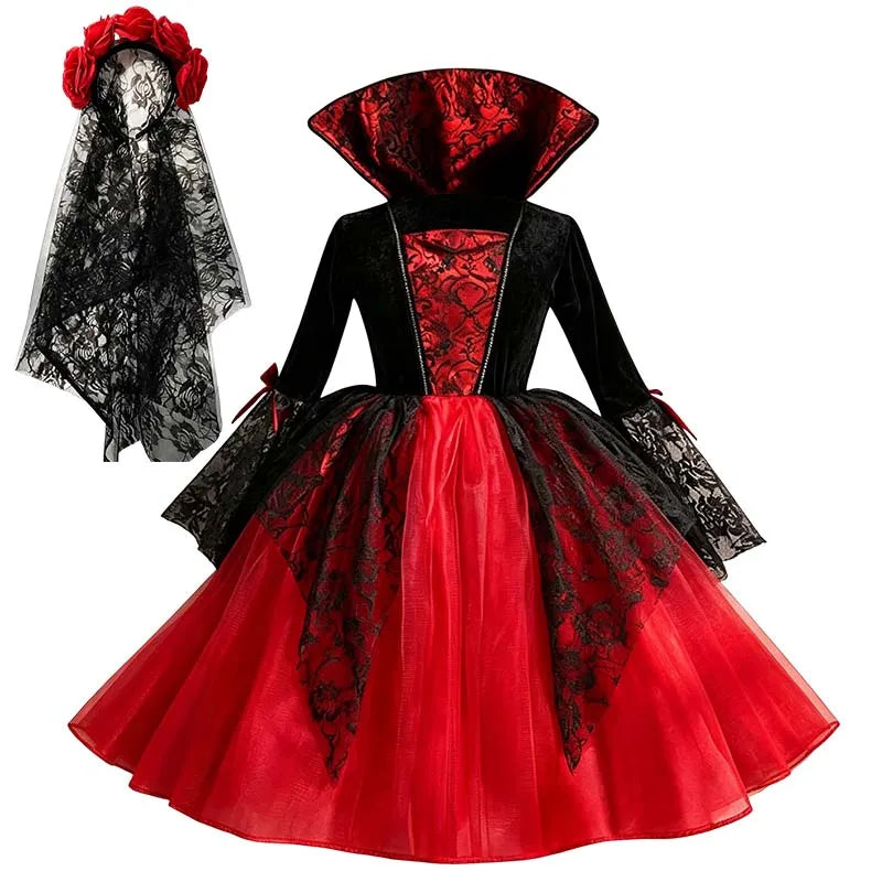 Girls Halloween Costume, Gothic Witch Tutu Dress with Lace