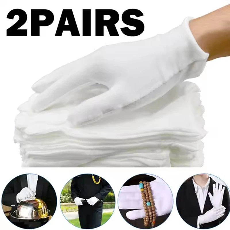 White Cotton Gloves, Lightweight Breathable Etiquette Work Gloves