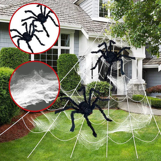 Halloween Spider Decoration, Giant Plush Spider Web Prop