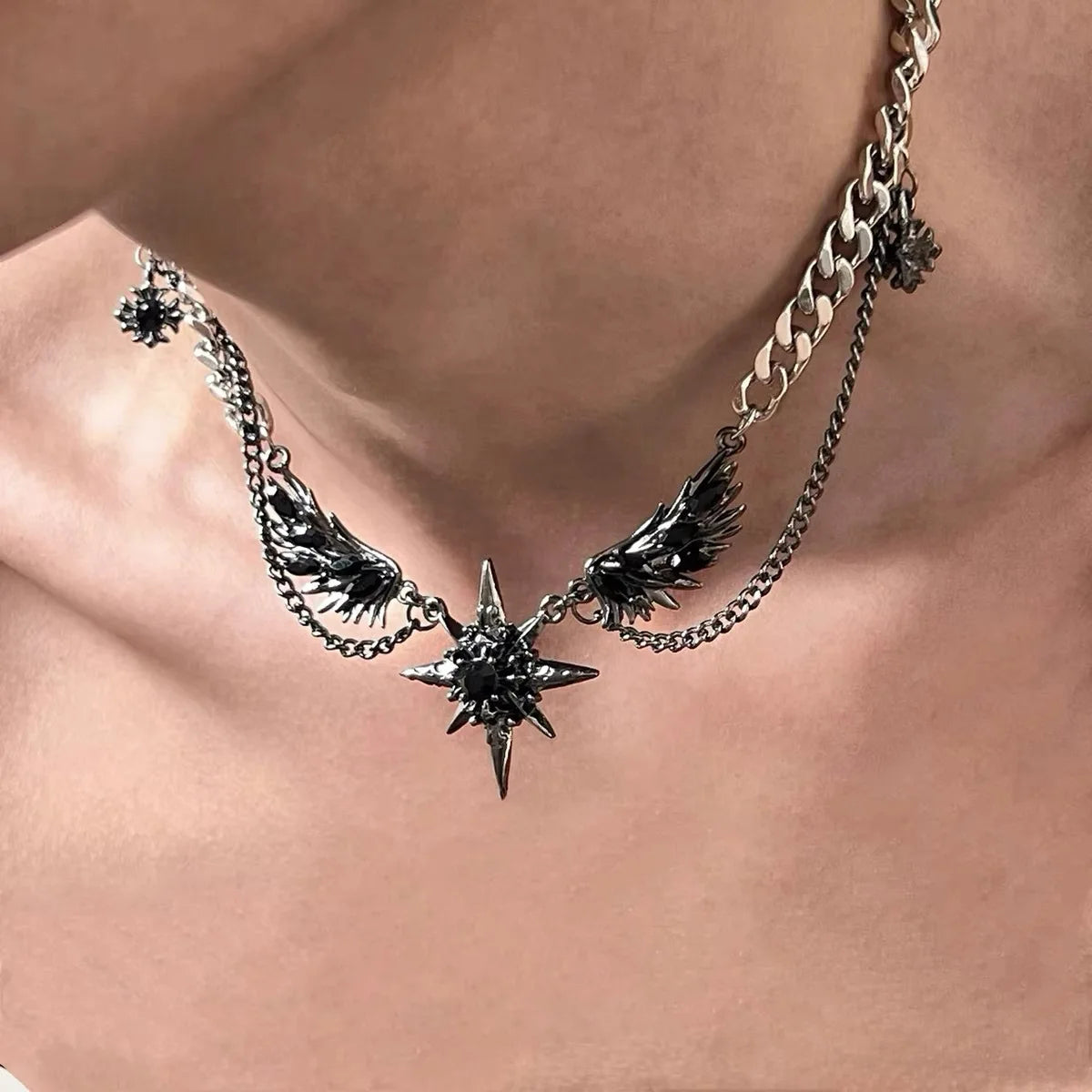 Men's Stainless Steel Necklace, Wing Design Y2K Chain
