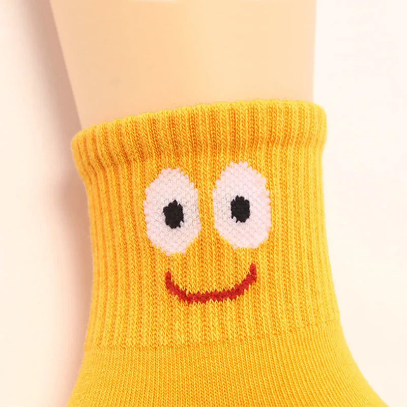 Kids Socks, 5 Pairs Cute Cartoon Face Pattern Breathable Socks