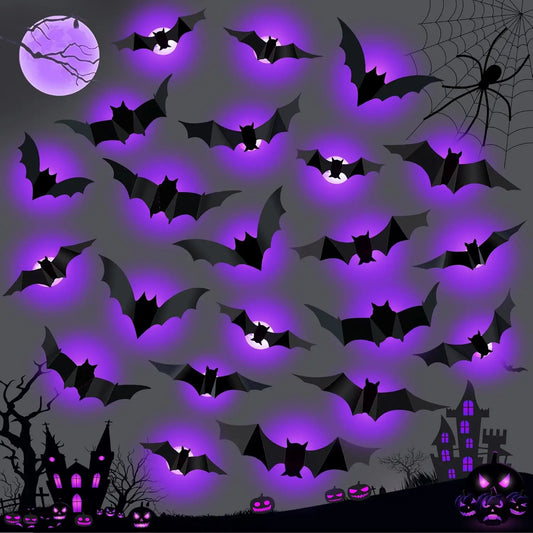 LED Halloween Wall Sticker 3D Bat Light for Party Decor