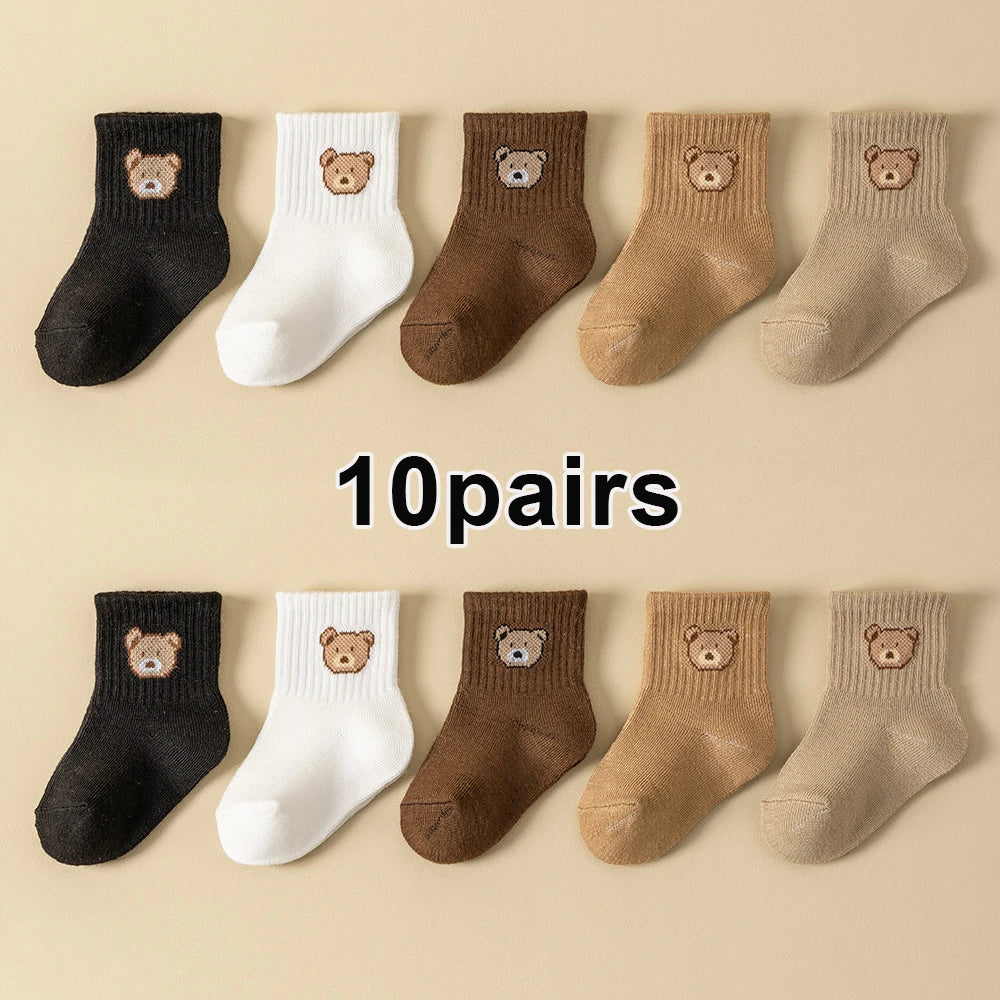 Baby Socks 5/10 Pairs, Soft Breathable Toddler Bear Pattern