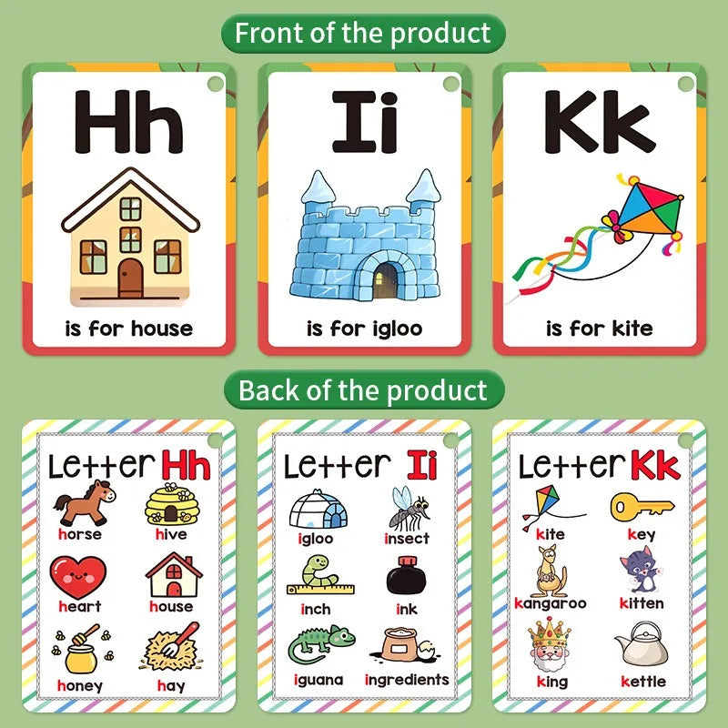 Alphabet Flash Cards for Kids with Pictures, A-Z English Learning Cards