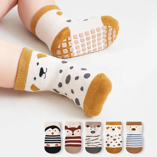 Kids Non Slip Socks 5 Pairs Cartoon Toddler Floor Socks