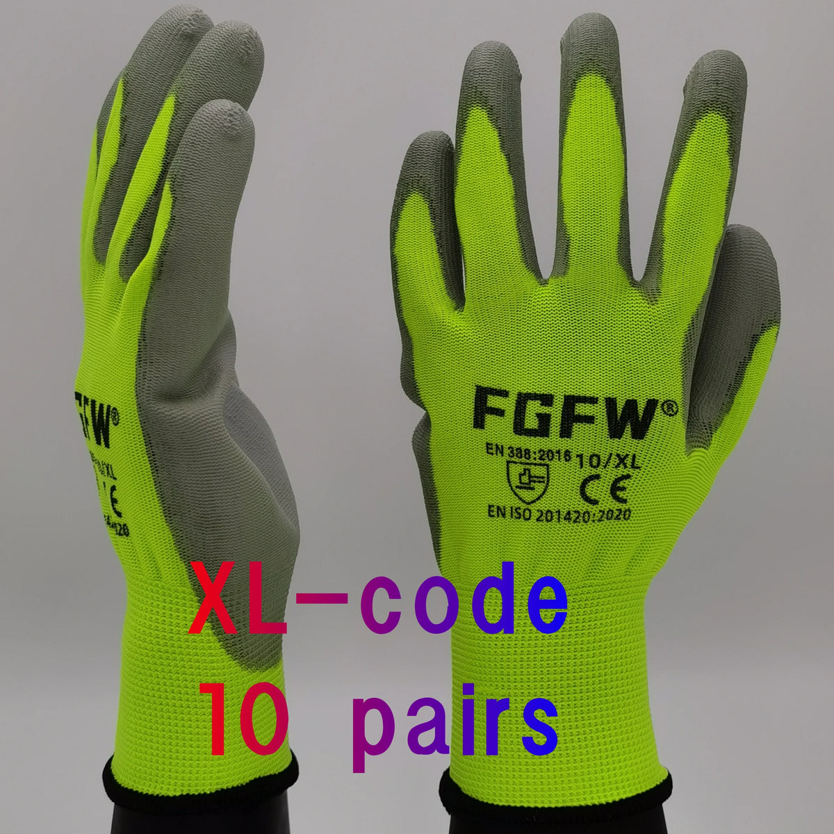 PU Coated Work Gloves Lightweight Anti-Slip Safety Gloves 10 Pairs