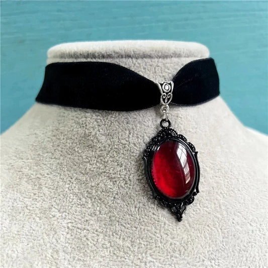 Gothic Choker Necklace, Velvet Cameo Pendant Jewelry