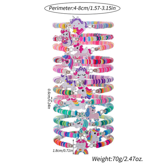 12-Piece Charm Bracelets for Girls, Beaded Elastic Gift Set
