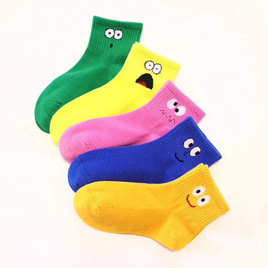 Kids Socks, 5 Pairs Cute Cartoon Face Pattern Breathable Socks