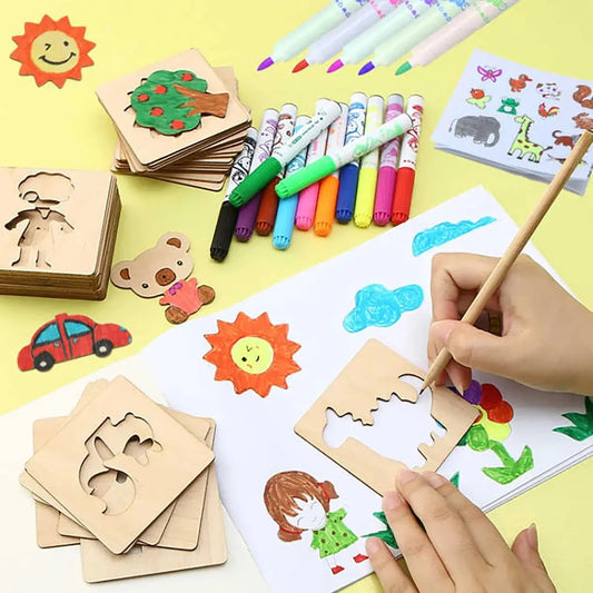 Wooden Painting Stencils 20pcs Kids Drawing & Craft Set