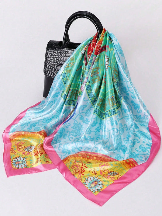Women's Square Scarf – Satin Print Hair & Head Wrap 90×90cm