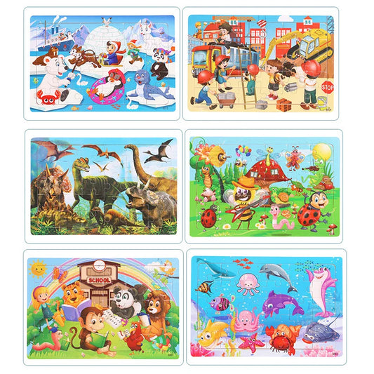 Wooden Jigsaw Puzzle Animal and Vehicle Learning Toy for Kids