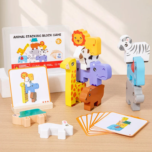 Wooden Animal Stacking Toy for Balance and Shape Matching
