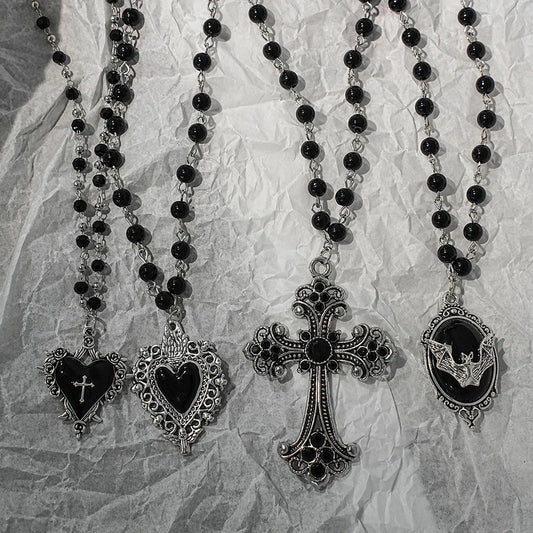 Gothic Pendant Necklace, Y2K Beaded Heart Design for Unisex Style