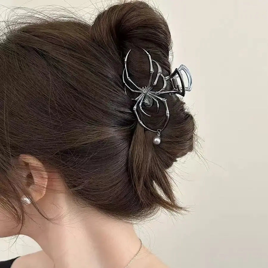 Y2K Hair Claw Clip, Rhinestone Pearl Skull Design for Women