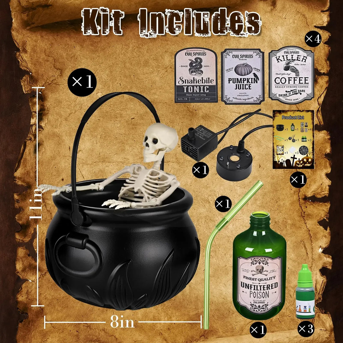 Halloween Witch Cauldron with LED Lights and Fog Effect