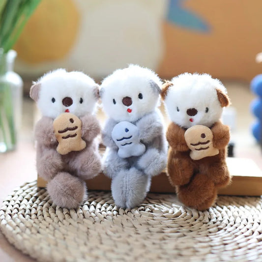 Otter Plush Keychain Cute Animal Bag Charm with Fish