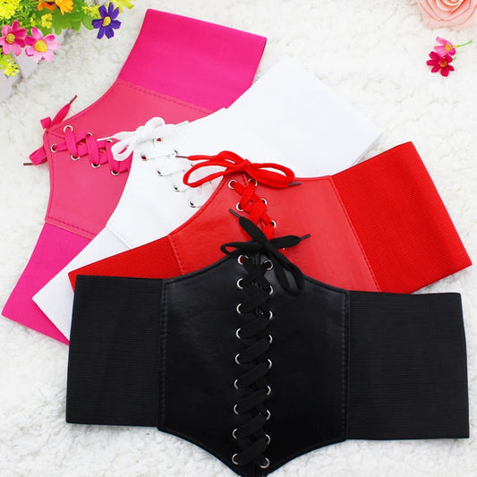Wide Waist Belt for Women, Black PU Corset Belt for Dresses