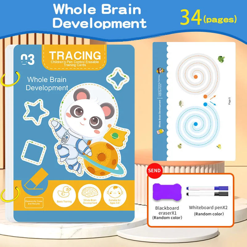 Reusable Tracing Workbook for Kids with Pen and Eraser, 34 Pages